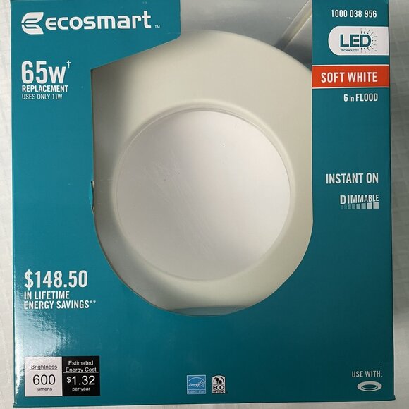 Ecosmart 65W Equivalent LED Downlight Soft White 4" Dimmable GU24 Energy Star - Picture 1 of 5
